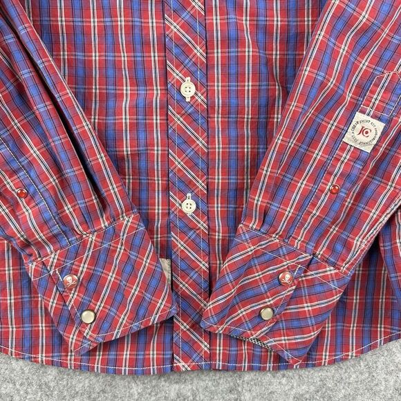 Jachs Western Shirt Mens S Red Blue Plaid Button Roll Tab Cowboy Rodeo Pockets - Picture 6 of 15